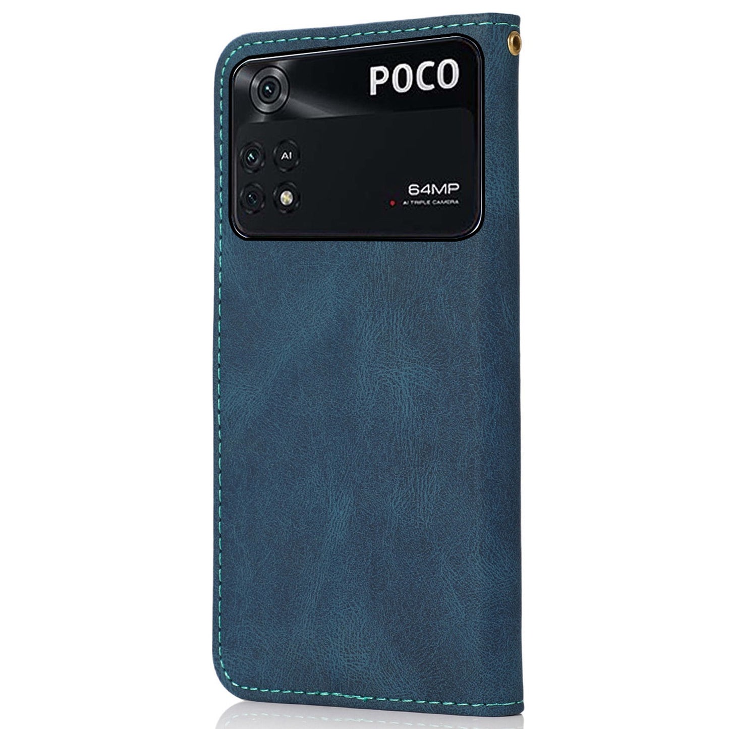 For Xiaomi Poco M4 Pro 4G Color Splicing Phone Full-protection Cover Flip Stand Wallet PU Leather Case with Wrist Strap