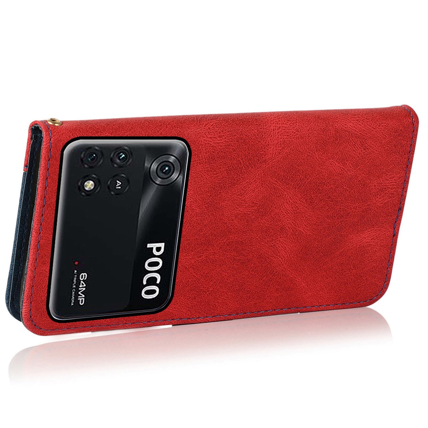 For Xiaomi Poco M4 Pro 4G Color Splicing Phone Full-protection Cover Flip Stand Wallet PU Leather Case with Wrist Strap