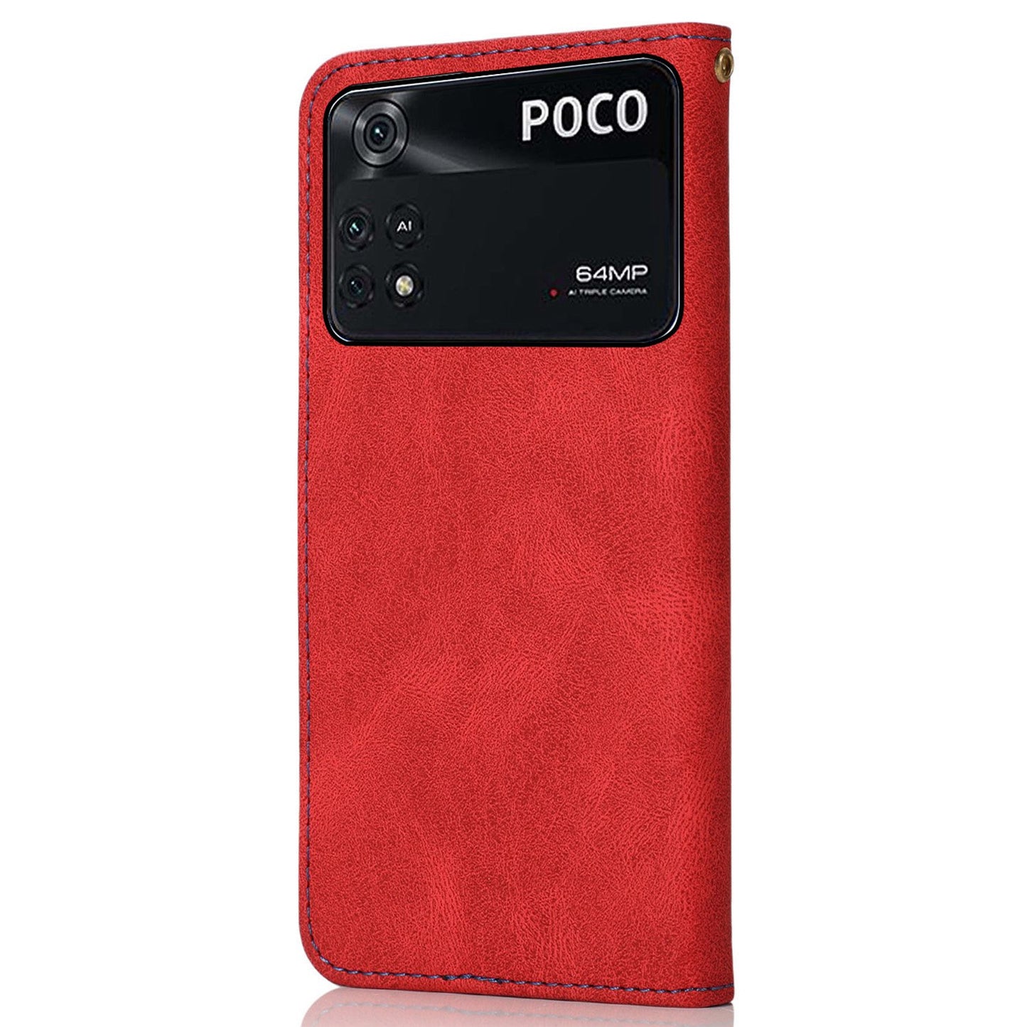 For Xiaomi Poco M4 Pro 4G Color Splicing Phone Full-protection Cover Flip Stand Wallet PU Leather Case with Wrist Strap