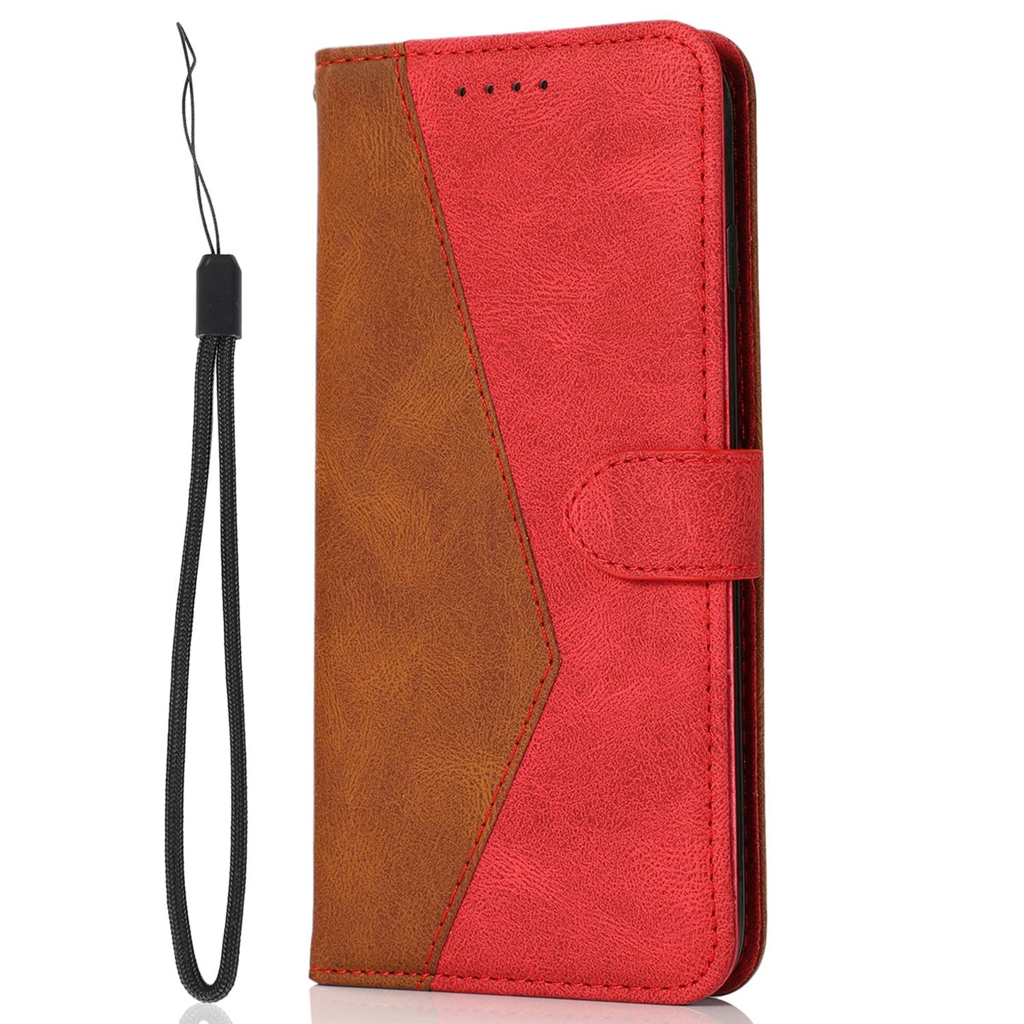 For Xiaomi Poco M4 Pro 4G Color Splicing Phone Full-protection Cover Flip Stand Wallet PU Leather Case with Wrist Strap