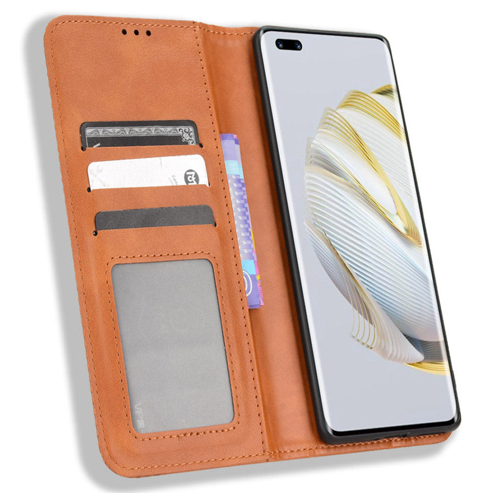 For Huawei nova 10 4G Flip Auto Closing Magnetic Retro PU Leather Wallet Case Stand Function Phone Shell Cover