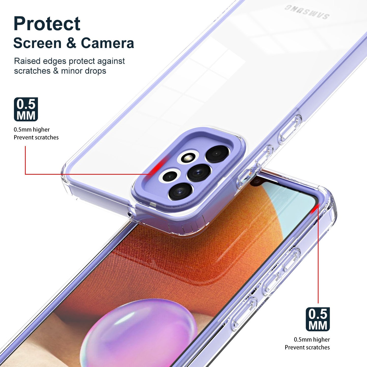 For Samsung Galaxy A73 5G Ultra-thin Clear TPU Phone Case with Colorful Frame Drop-proof Anti-scratch Phone Cover