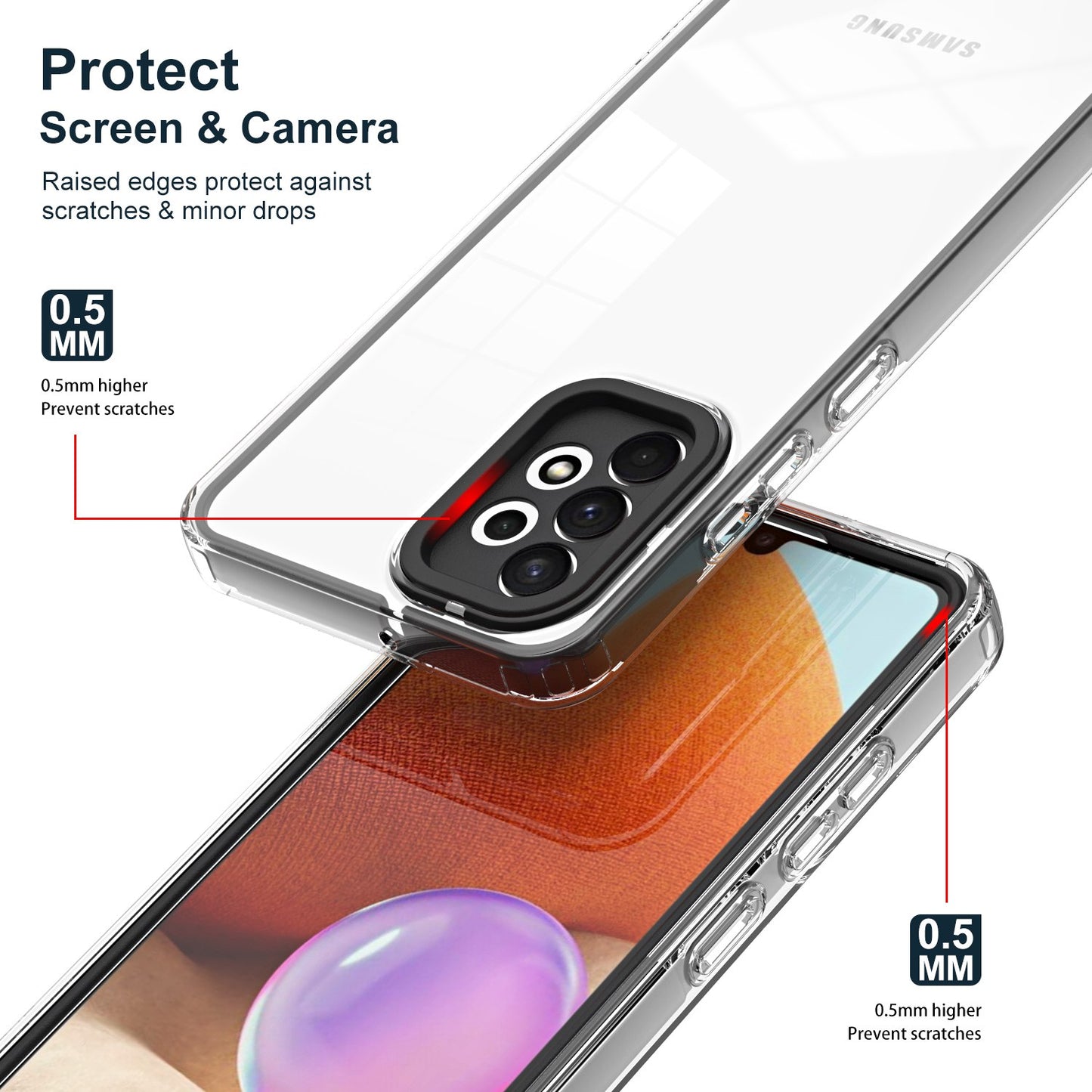 For Samsung Galaxy A73 5G Ultra-thin Clear TPU Phone Case with Colorful Frame Drop-proof Anti-scratch Phone Cover