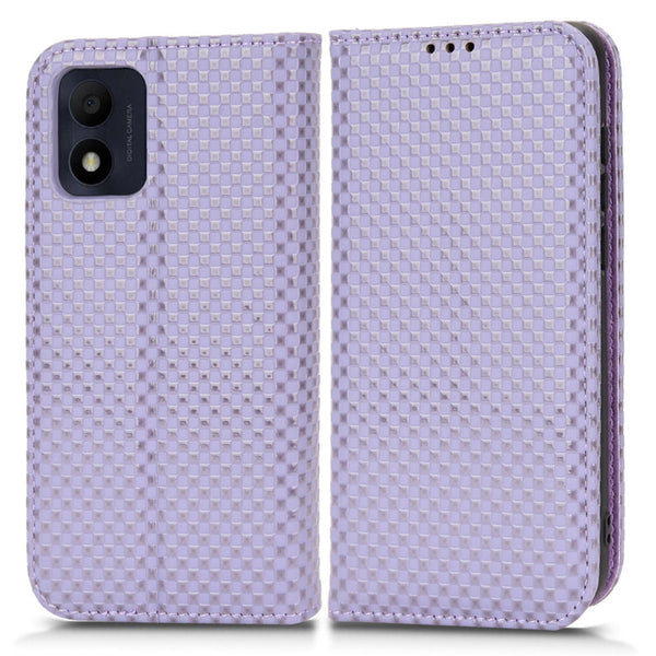 For Alcatel 1B (2022) / TCL 303 Grid Texture Folio Flip PU Leather Stand Case Magnetic Auto-absorbed Cell Phone Wallet Cover