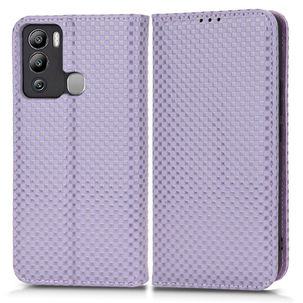 For Infinix Hot 12i 4G Grid Texture PU Leather+Inner TPU Stand Case Magnetic Auto-absorbed Cell Phone Wallet Cover