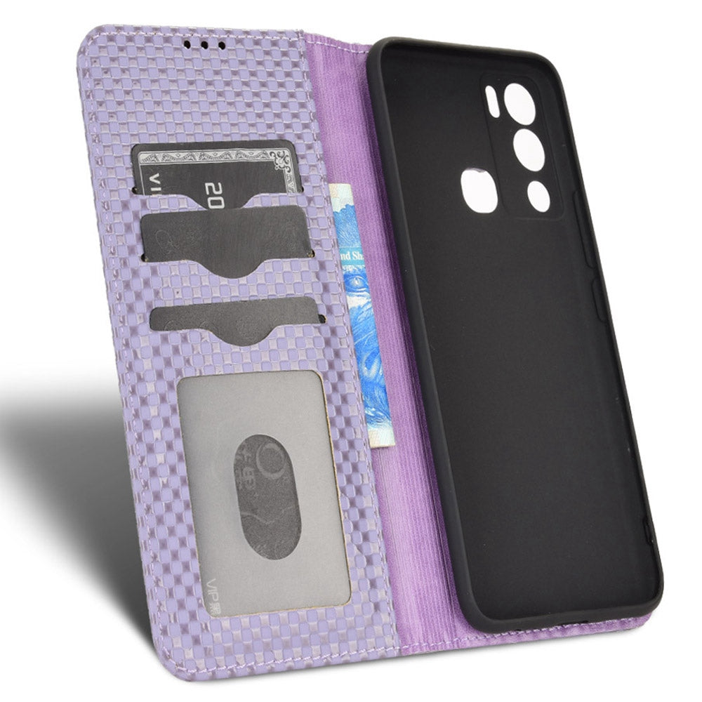 For Infinix Hot 12i 4G Grid Texture PU Leather+Inner TPU Stand Case Magnetic Auto-absorbed Cell Phone Wallet Cover