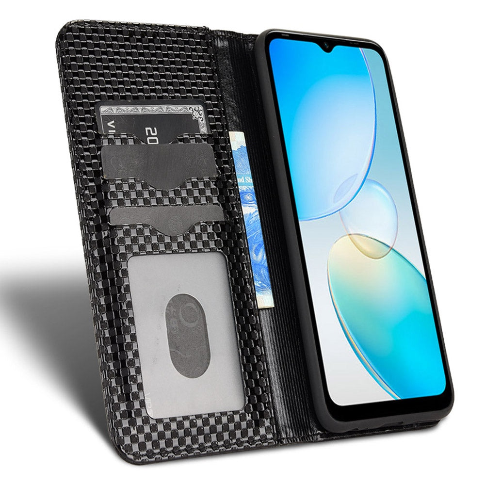 For Infinix Hot 12i 4G Grid Texture PU Leather+Inner TPU Stand Case Magnetic Auto-absorbed Cell Phone Wallet Cover