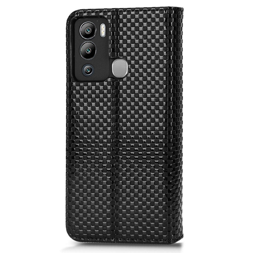 For Infinix Hot 12i 4G Grid Texture PU Leather+Inner TPU Stand Case Magnetic Auto-absorbed Cell Phone Wallet Cover
