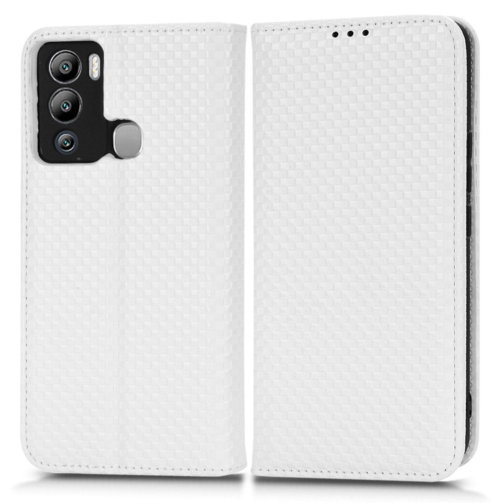 For Infinix Hot 12i 4G Grid Texture PU Leather+Inner TPU Stand Case Magnetic Auto-absorbed Cell Phone Wallet Cover