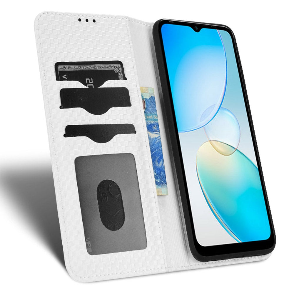 For Infinix Hot 12i 4G Grid Texture PU Leather+Inner TPU Stand Case Magnetic Auto-absorbed Cell Phone Wallet Cover