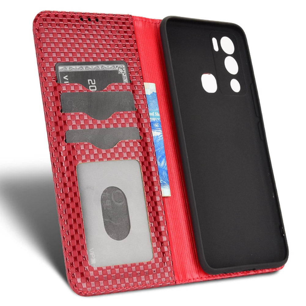 For Infinix Hot 12i 4G Grid Texture PU Leather+Inner TPU Stand Case Magnetic Auto-absorbed Cell Phone Wallet Cover