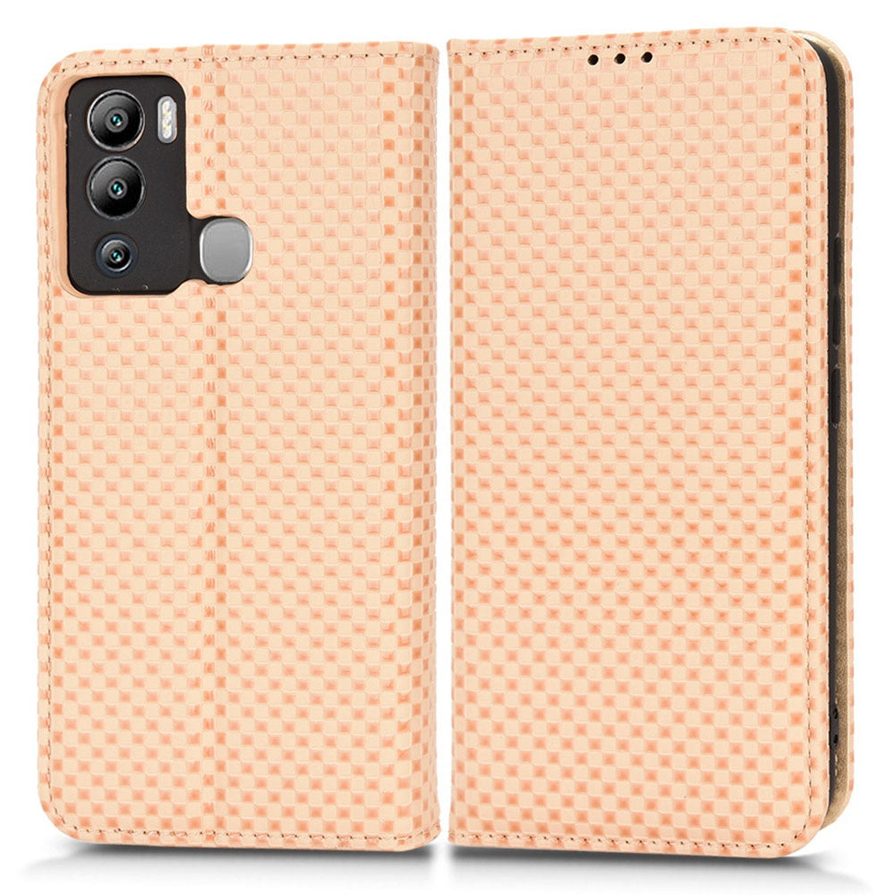 For Infinix Hot 12i 4G Grid Texture PU Leather+Inner TPU Stand Case Magnetic Auto-absorbed Cell Phone Wallet Cover
