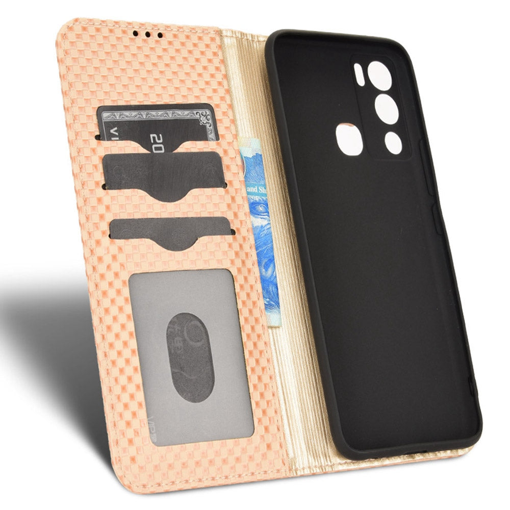 For Infinix Hot 12i 4G Grid Texture PU Leather+Inner TPU Stand Case Magnetic Auto-absorbed Cell Phone Wallet Cover