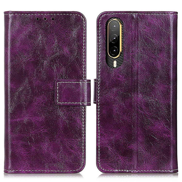 For HTC Desire 22 Pro 5G Vintage PU Leather Wallet Case Crazy Horse Texture Stand Book Design Shockproof TPU Interior Shell Cover