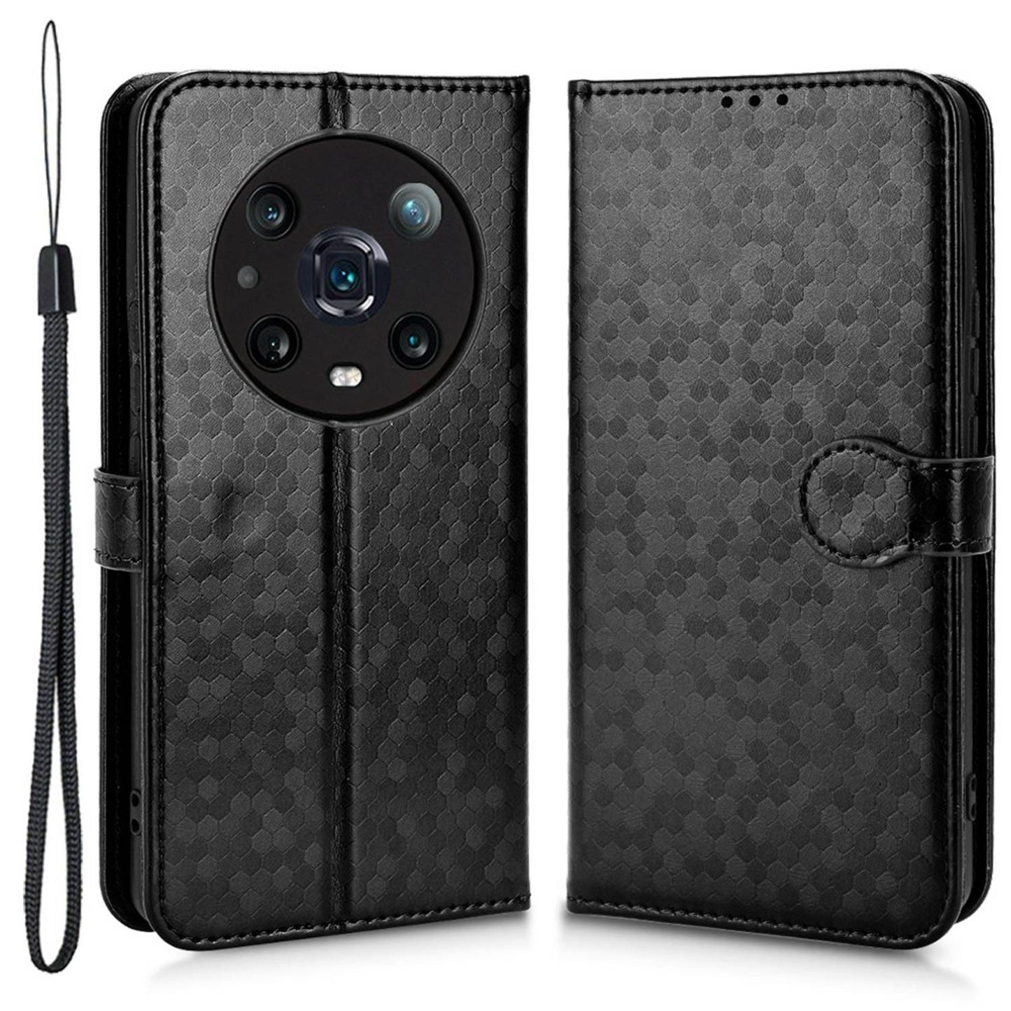 For Honor Magic4 Pro 5G Anti-dust PU Leather Phone Case Imprinted Dot Pattern Wallet Stand Flip Mobile Phone Cover