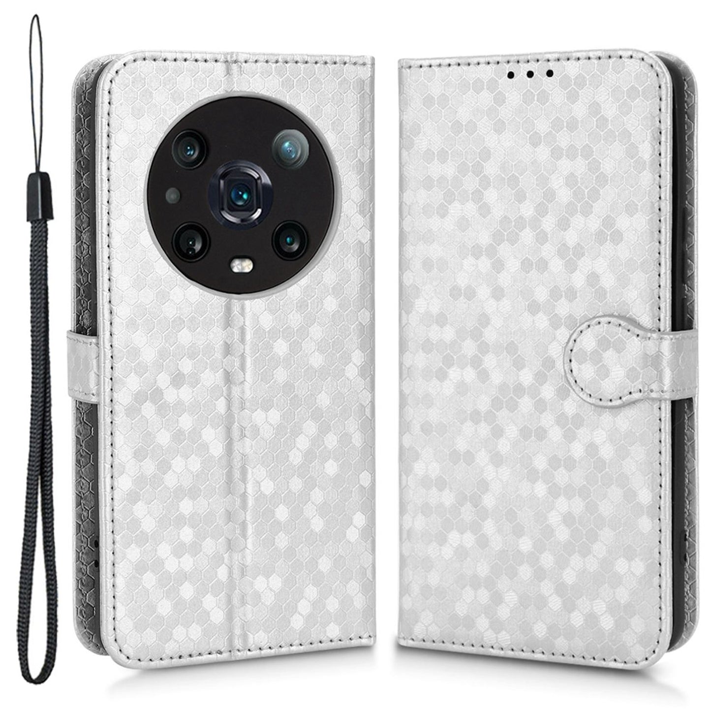 For Honor Magic4 Pro 5G Anti-dust PU Leather Phone Case Imprinted Dot Pattern Wallet Stand Flip Mobile Phone Cover