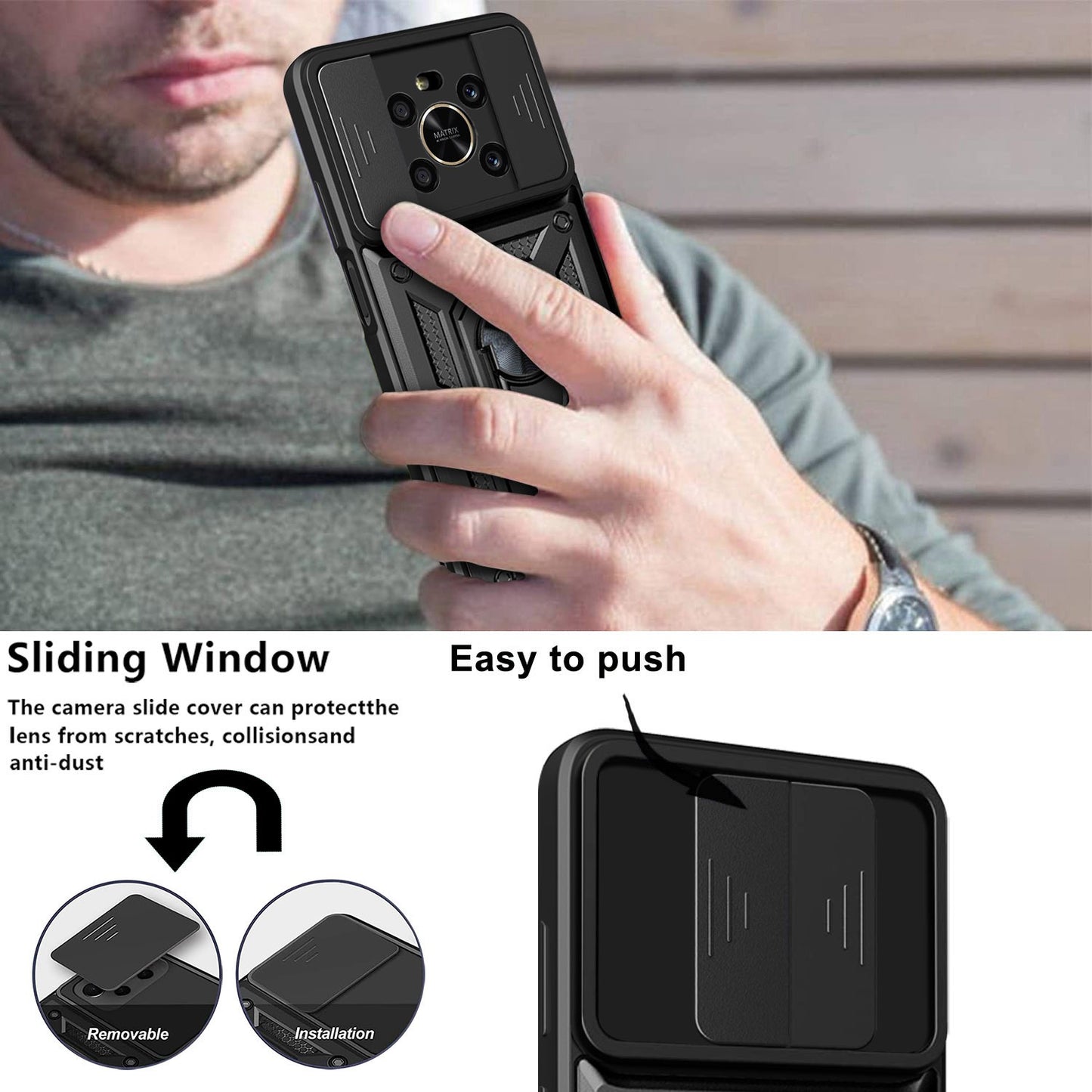 For Honor X9 4G / 5G Impact Resistant Cell Phone Shell Kickstand PC + TPU Hybrid Cover Slide Camera Protection Phone Case