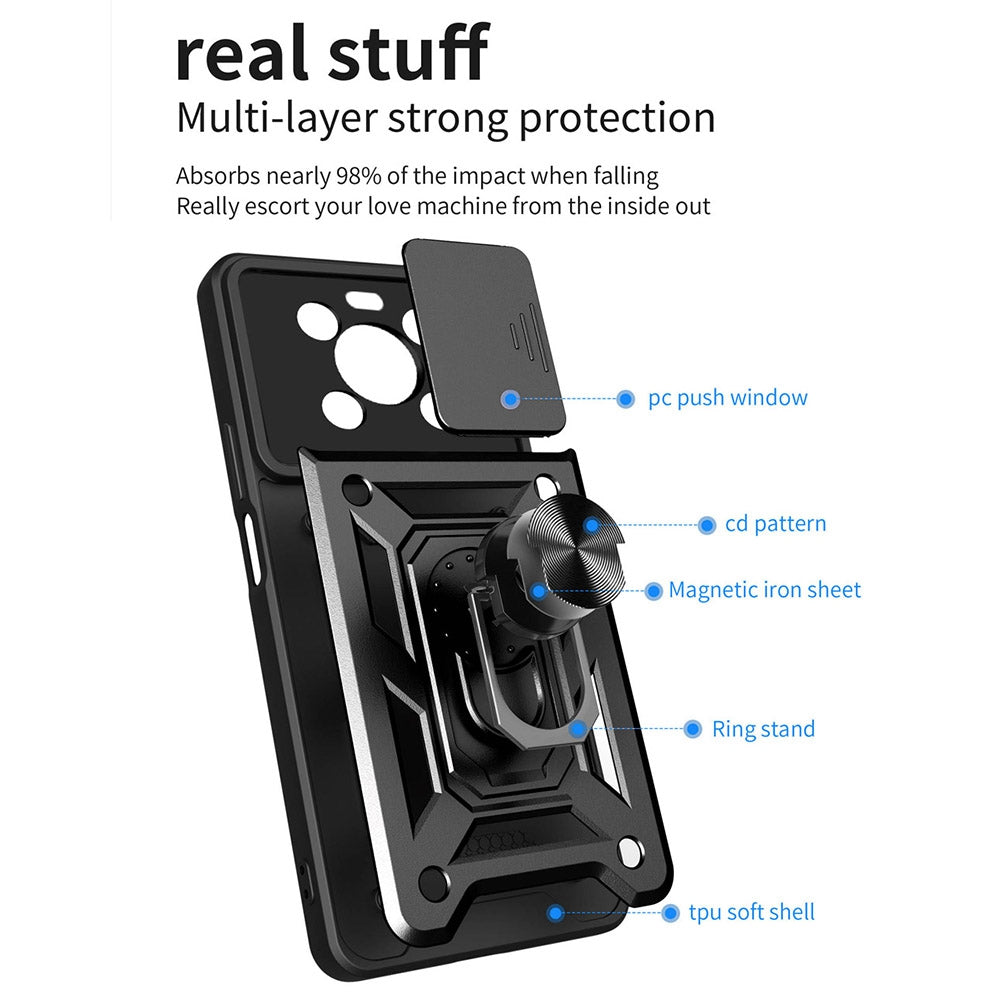 For Honor X9 4G / 5G Impact Resistant Cell Phone Shell Kickstand PC + TPU Hybrid Cover Slide Camera Protection Phone Case