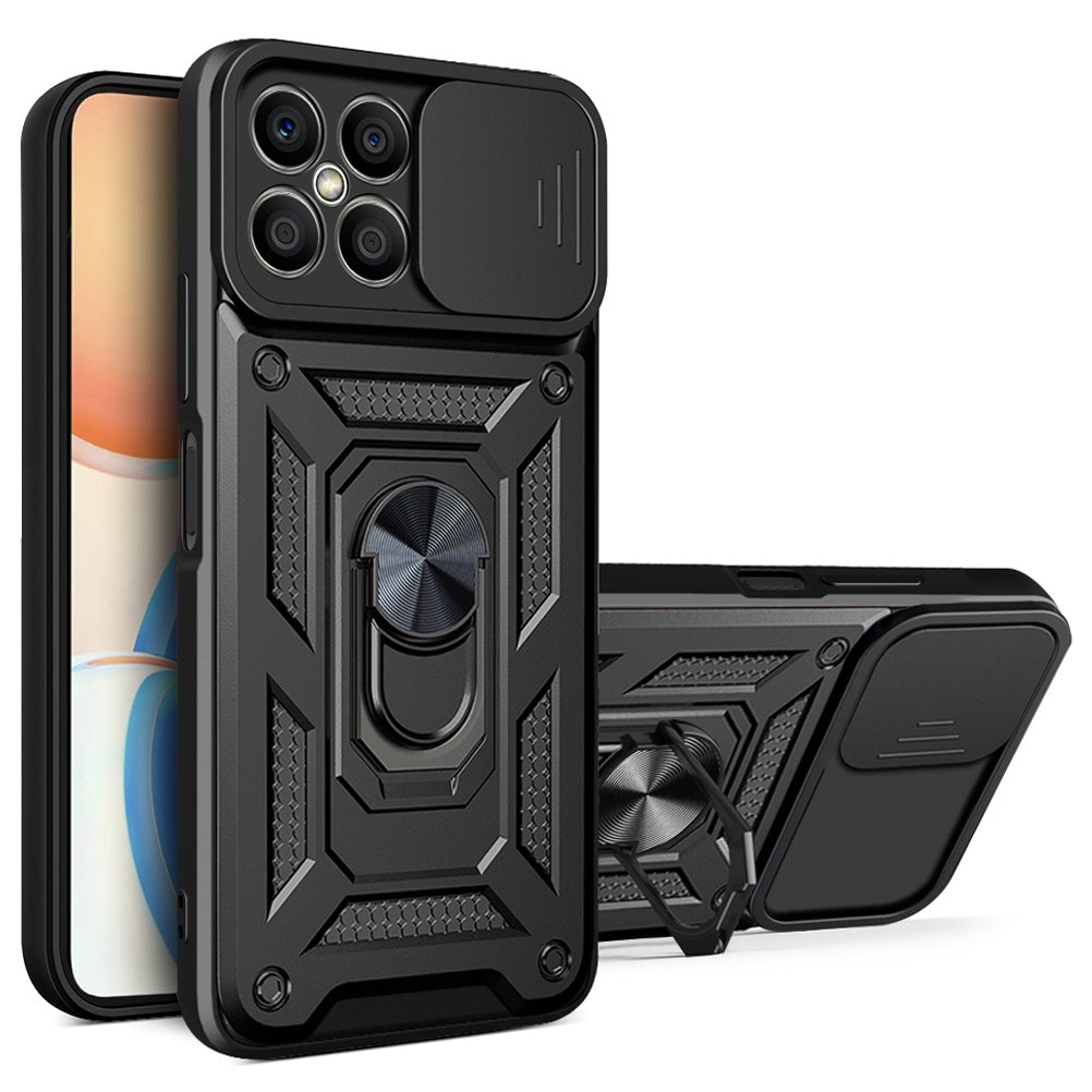 For Honor X8 Bump Proof Cell Phone Shell Kickstand PC + TPU Hybrid Cover Slide Camera Protection Phone Case