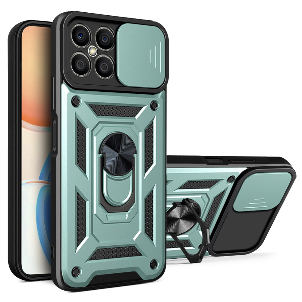 For Honor X8 Bump Proof Cell Phone Shell Kickstand PC + TPU Hybrid Cover Slide Camera Protection Phone Case