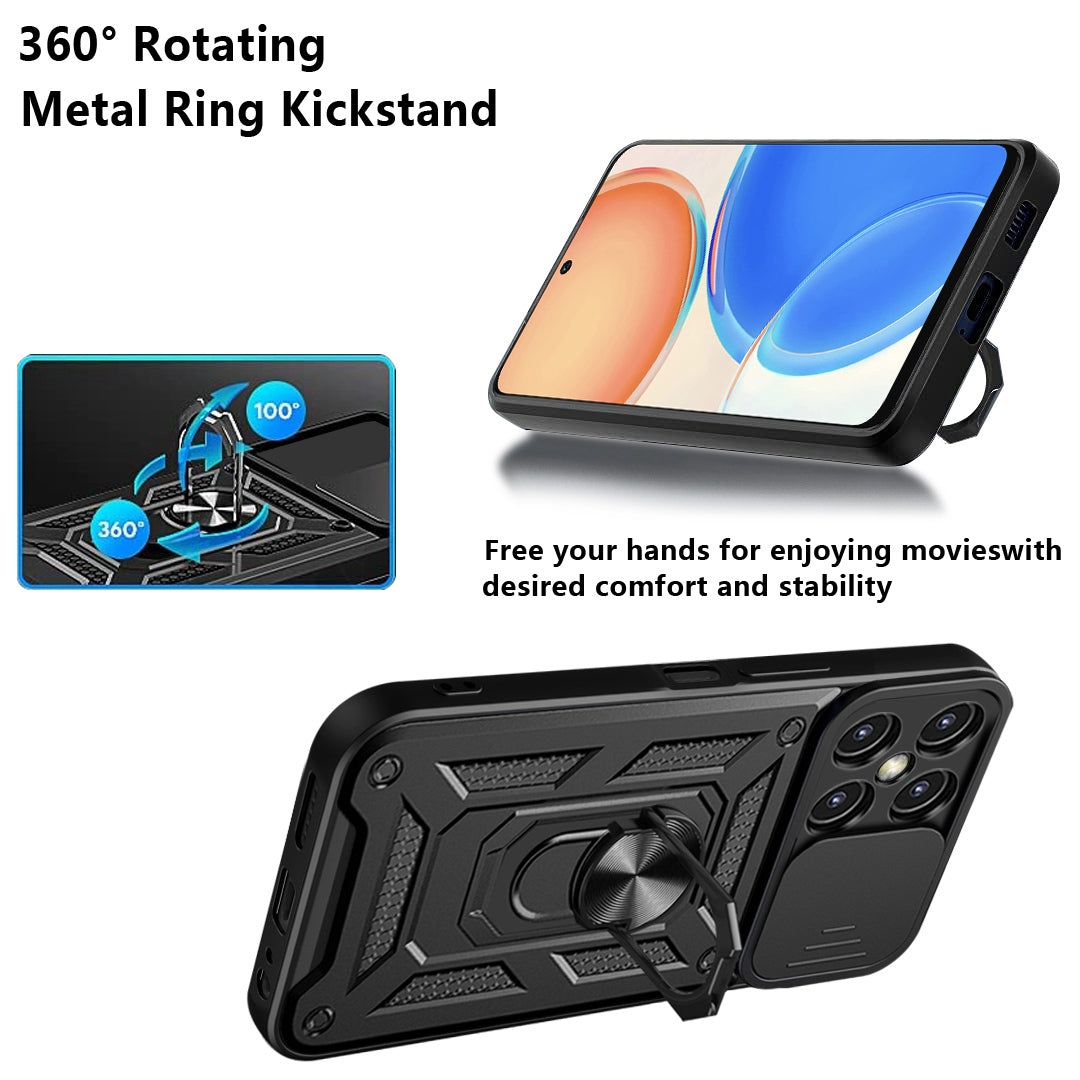 For Honor X8 Bump Proof Cell Phone Shell Kickstand PC + TPU Hybrid Cover Slide Camera Protection Phone Case