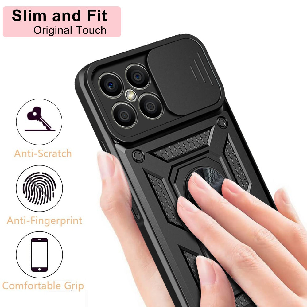 For Honor X8 Bump Proof Cell Phone Shell Kickstand PC + TPU Hybrid Cover Slide Camera Protection Phone Case