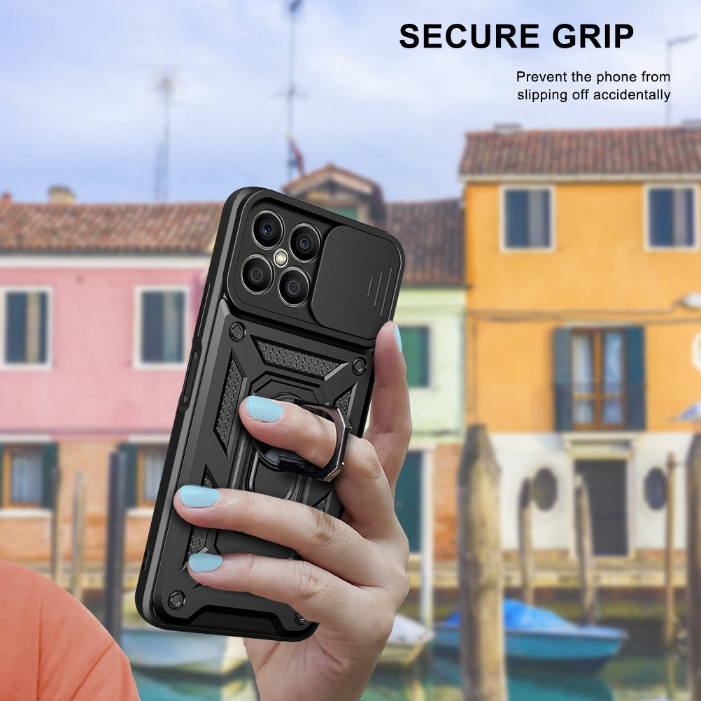 For Honor X8 Bump Proof Cell Phone Shell Kickstand PC + TPU Hybrid Cover Slide Camera Protection Phone Case