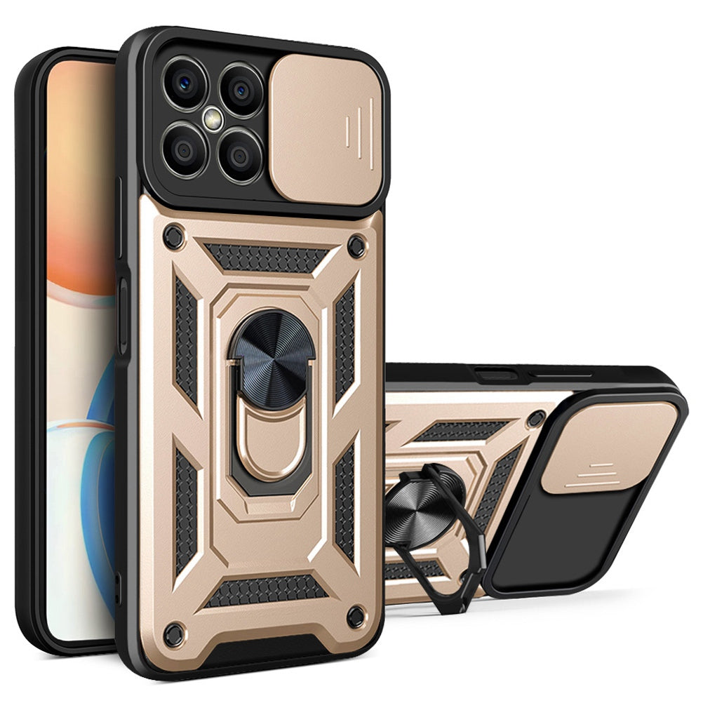 For Honor X8 Bump Proof Cell Phone Shell Kickstand PC + TPU Hybrid Cover Slide Camera Protection Phone Case