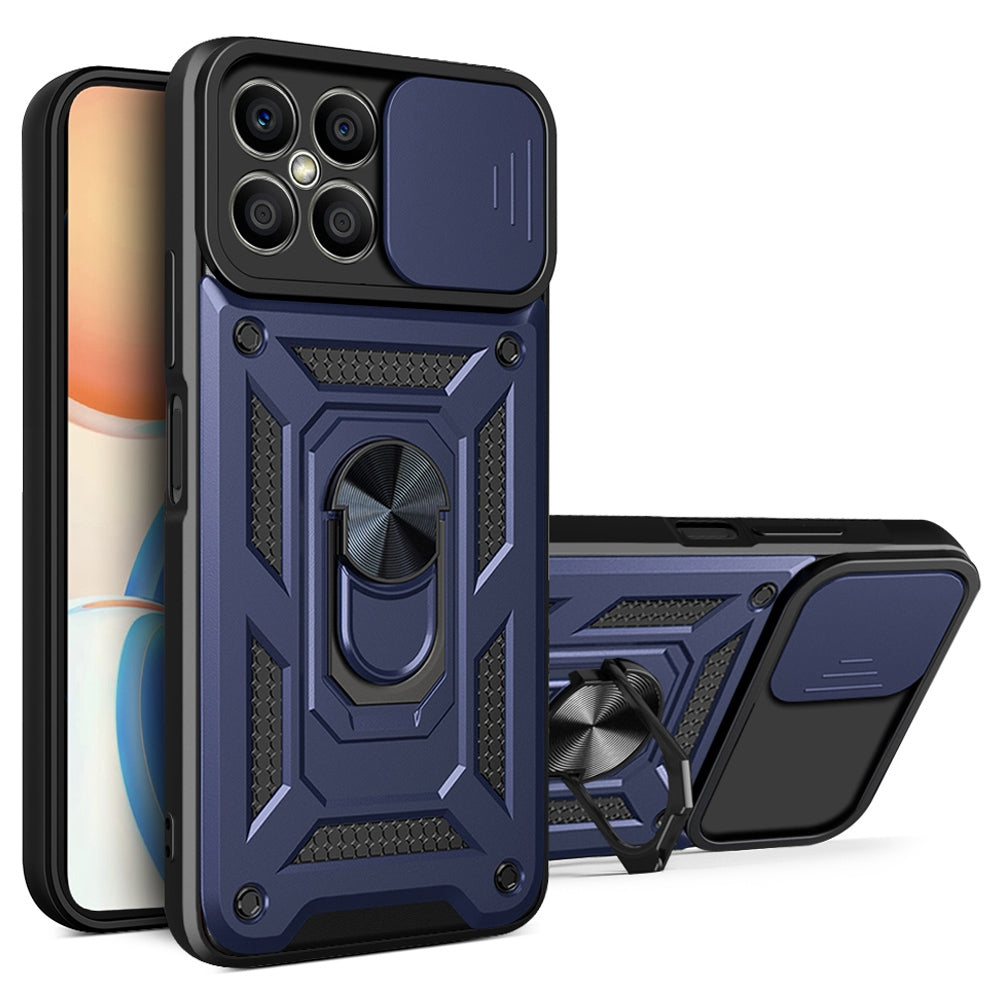 For Honor X8 Bump Proof Cell Phone Shell Kickstand PC + TPU Hybrid Cover Slide Camera Protection Phone Case