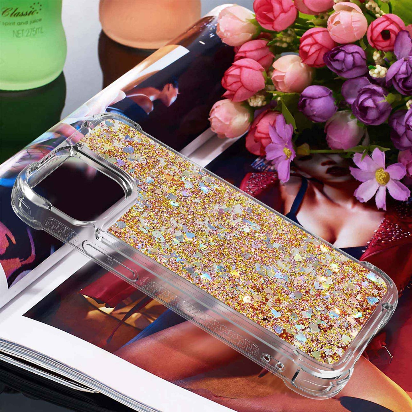 YB Quicksand Series-1 for iPhone 14 6.1 inch, Liquid Floating Glitter Sequins TPU Back Cover Anti-scratch Phone Case