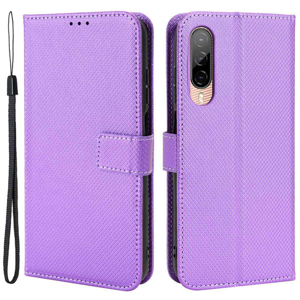 For HTC Desire 22 Pro 5G Drop-proof Phone Flip Wallet Case Non-slip Grip Diamond Texture PU Leather Cover Stand Card Holder with Wrist Strap