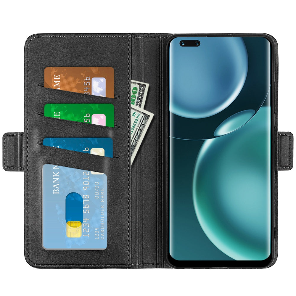 For Honor Magic4 Pro 5G Double Magnetic Clasp Folio Flip Phone Case Textured PU Leather Stand Wallet Cover