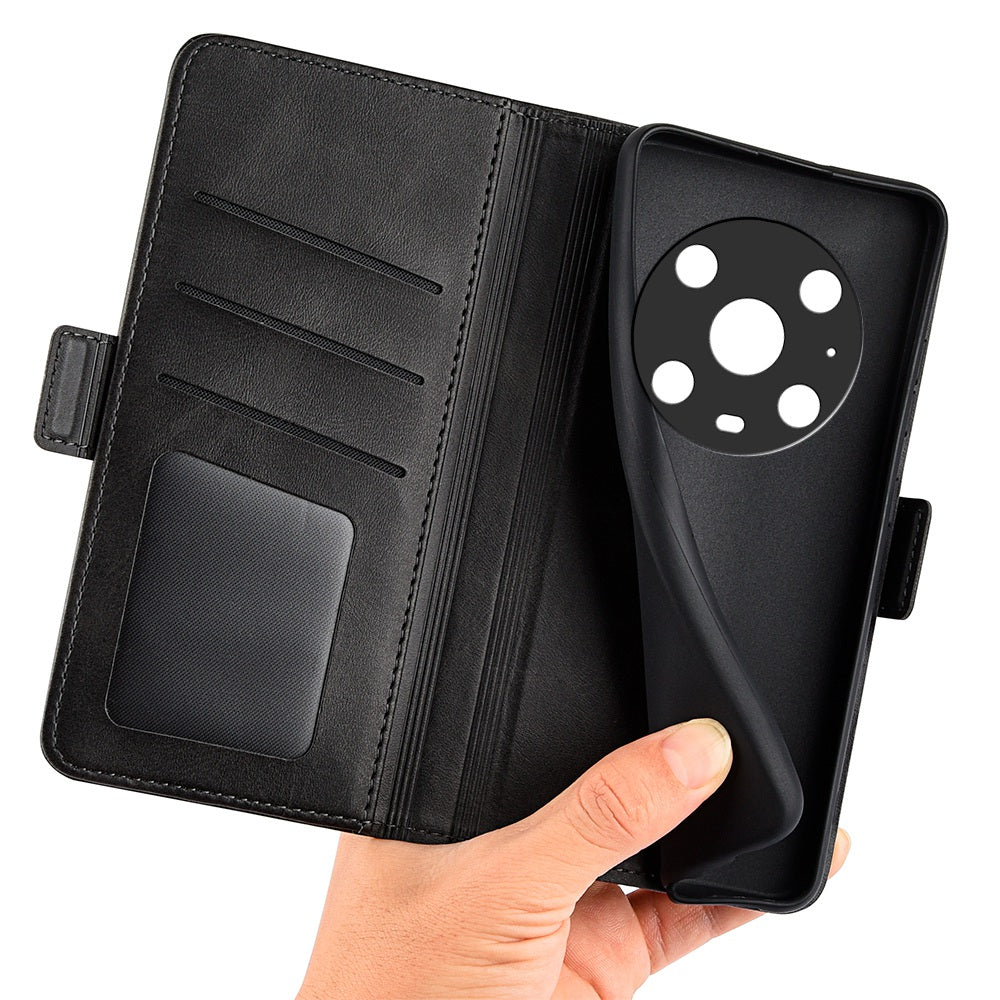 For Honor Magic4 Pro 5G Double Magnetic Clasp Folio Flip Phone Case Textured PU Leather Stand Wallet Cover