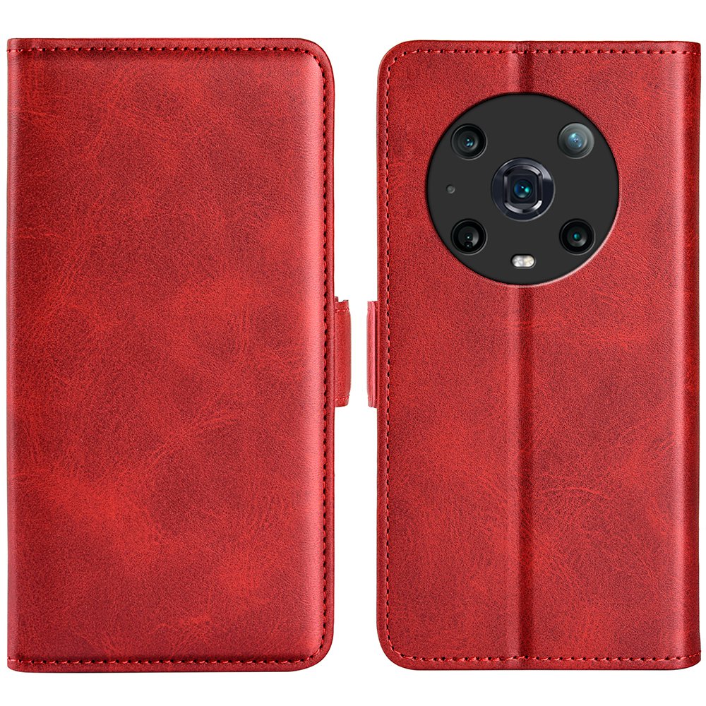 For Honor Magic4 Pro 5G Double Magnetic Clasp Folio Flip Phone Case Textured PU Leather Stand Wallet Cover