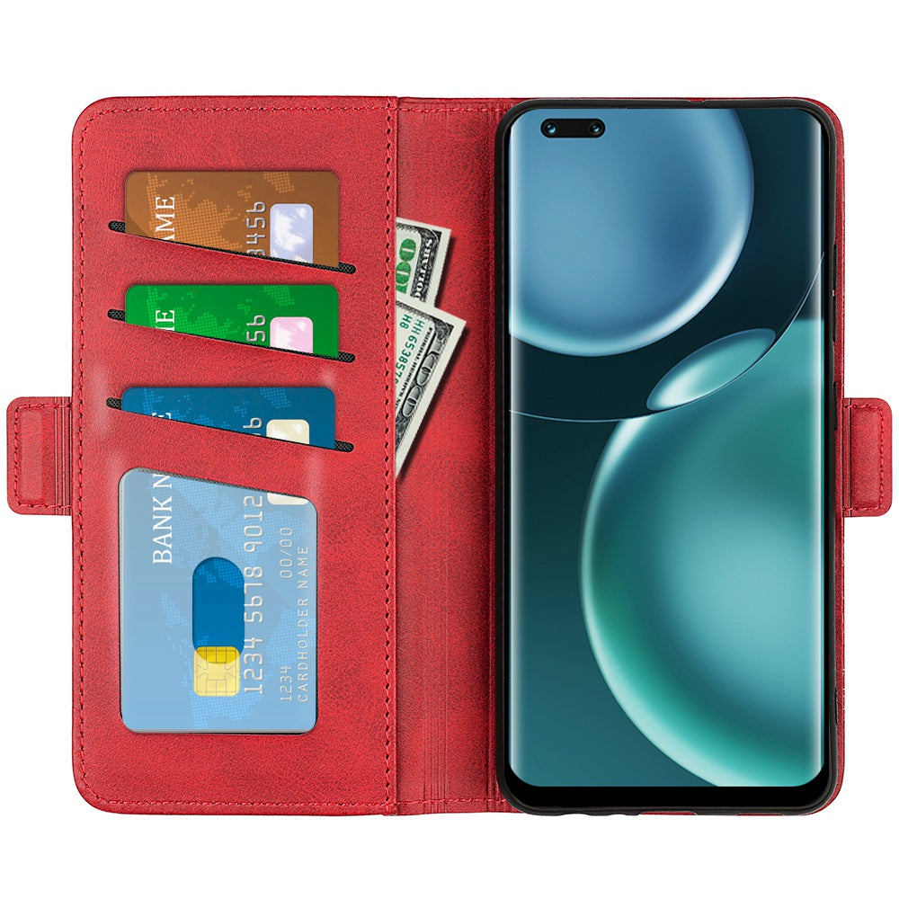 For Honor Magic4 Pro 5G Double Magnetic Clasp Folio Flip Phone Case Textured PU Leather Stand Wallet Cover