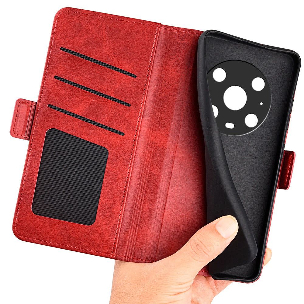 For Honor Magic4 Pro 5G Double Magnetic Clasp Folio Flip Phone Case Textured PU Leather Stand Wallet Cover