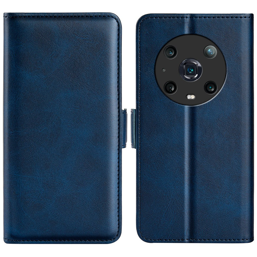 For Honor Magic4 Pro 5G Double Magnetic Clasp Folio Flip Phone Case Textured PU Leather Stand Wallet Cover