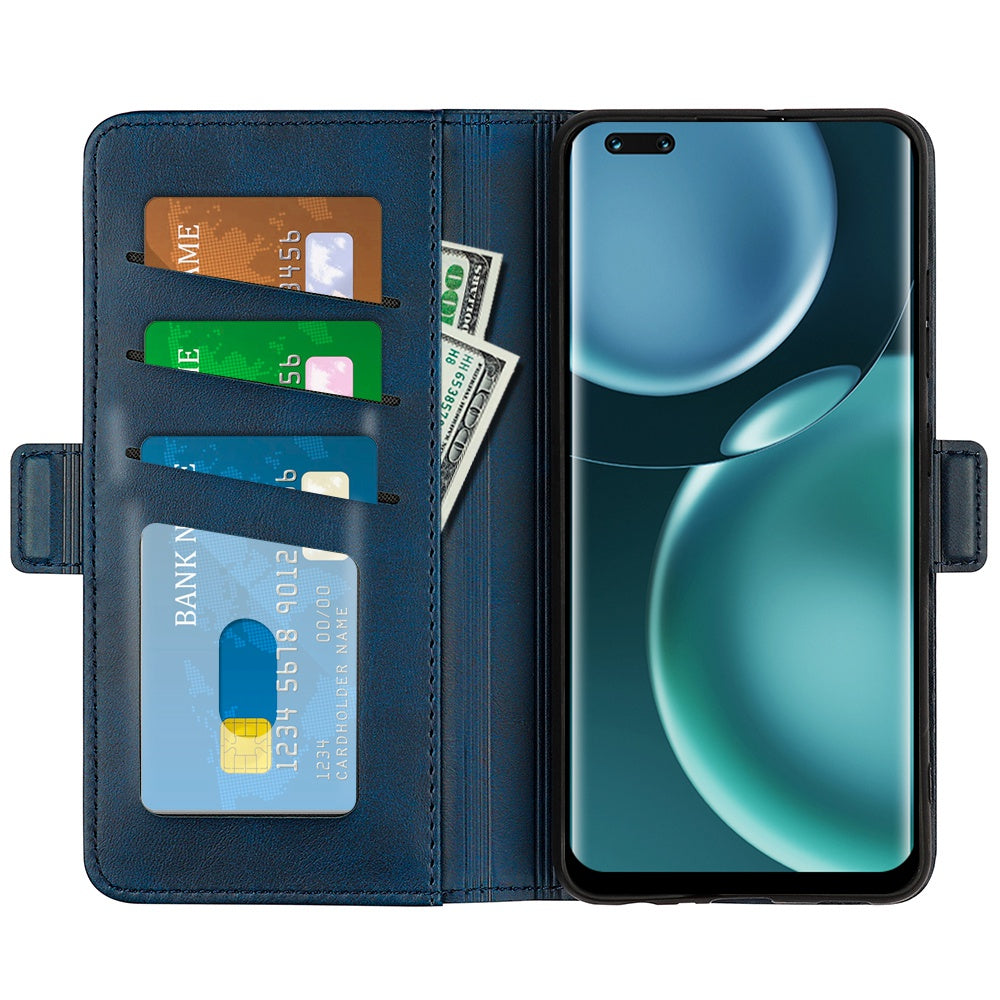 For Honor Magic4 Pro 5G Double Magnetic Clasp Folio Flip Phone Case Textured PU Leather Stand Wallet Cover