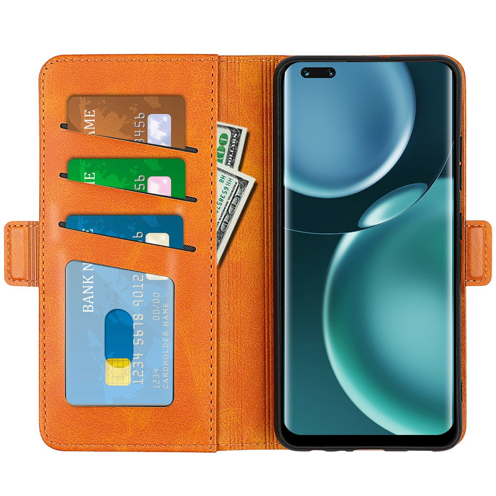 For Honor Magic4 Pro 5G Double Magnetic Clasp Folio Flip Phone Case Textured PU Leather Stand Wallet Cover