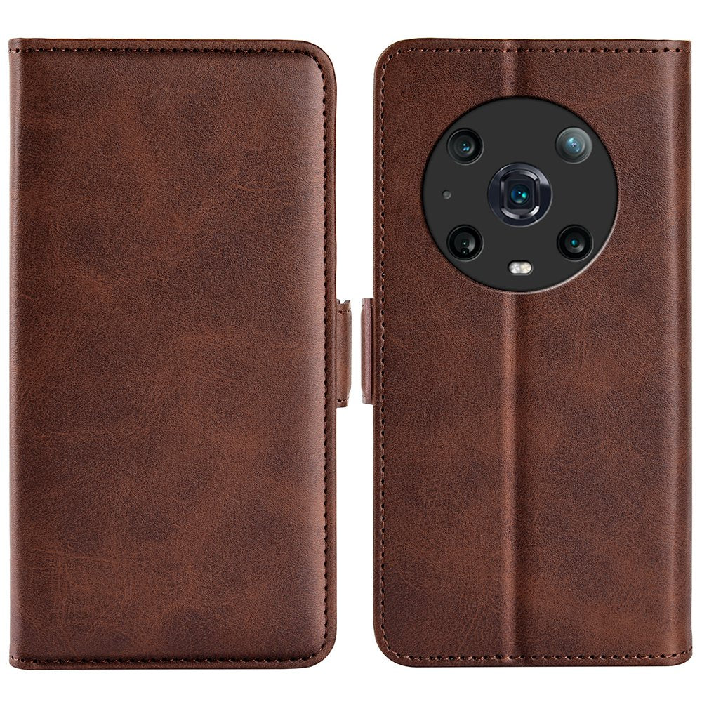 For Honor Magic4 Pro 5G Double Magnetic Clasp Folio Flip Phone Case Textured PU Leather Stand Wallet Cover
