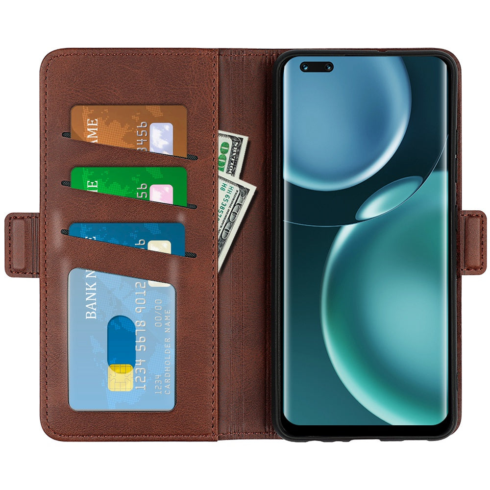 For Honor Magic4 Pro 5G Double Magnetic Clasp Folio Flip Phone Case Textured PU Leather Stand Wallet Cover