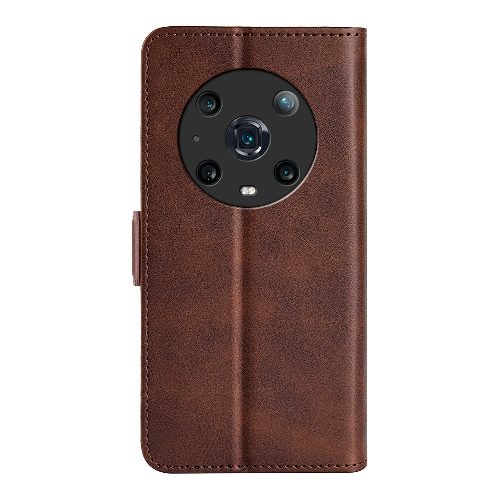 For Honor Magic4 Pro 5G Double Magnetic Clasp Folio Flip Phone Case Textured PU Leather Stand Wallet Cover