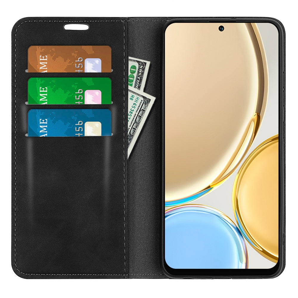For Honor Magic4 Pro 5G Skin-touch Feeling PU Leather Magnetic Auto-absorbed Phone Case Cover with Stand Wallet