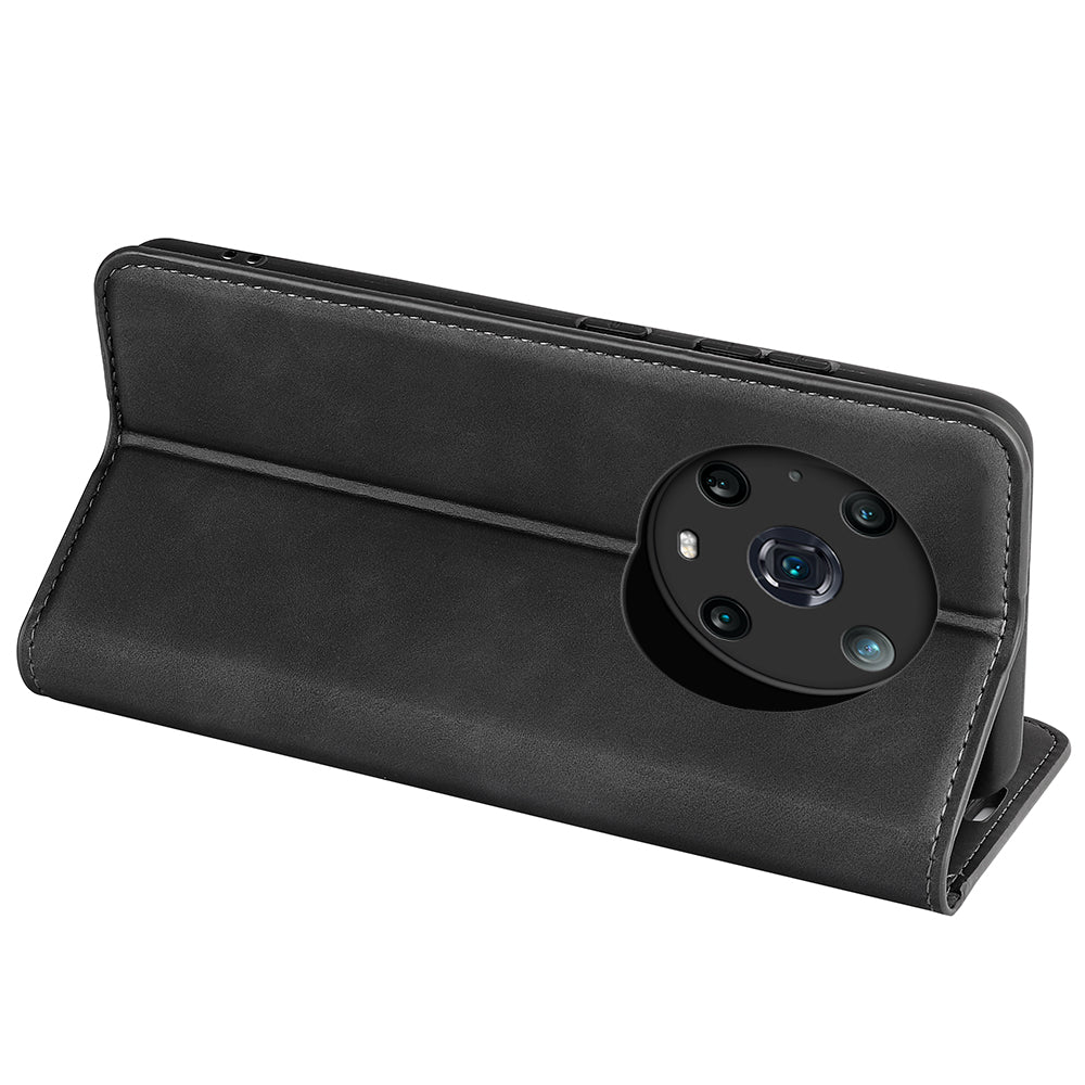 For Honor Magic4 Pro 5G Skin-touch Feeling PU Leather Magnetic Auto-absorbed Phone Case Cover with Stand Wallet
