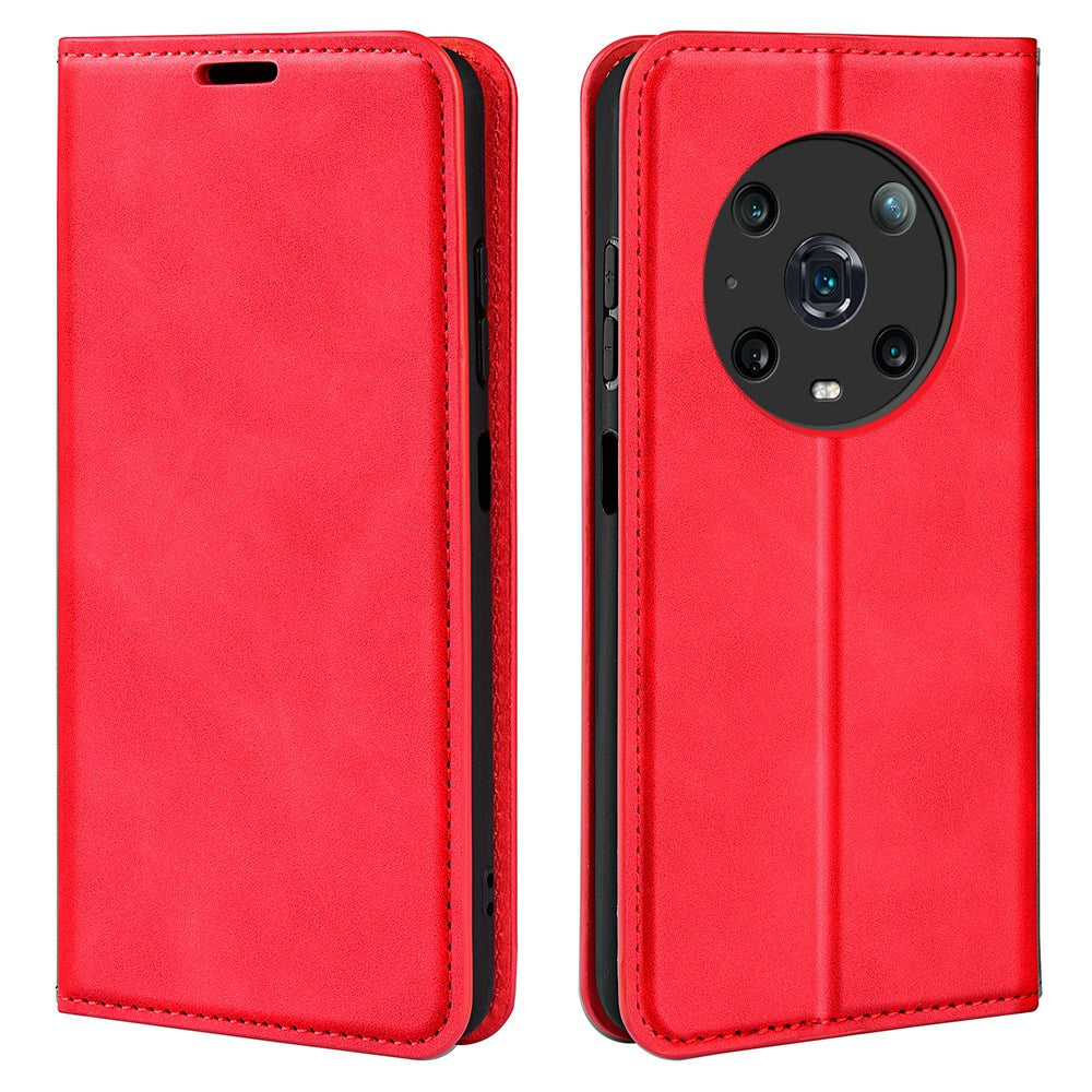 For Honor Magic4 Pro 5G Skin-touch Feeling PU Leather Magnetic Auto-absorbed Phone Case Cover with Stand Wallet