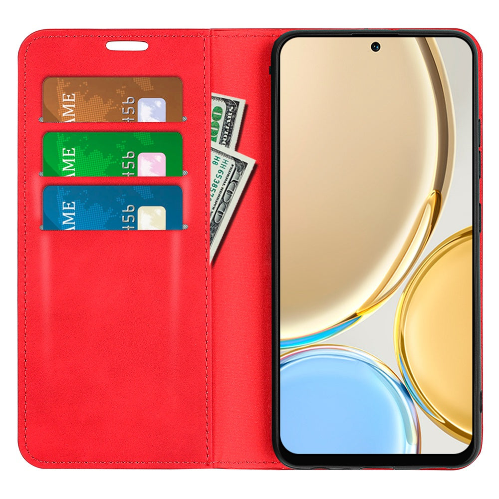 For Honor Magic4 Pro 5G Skin-touch Feeling PU Leather Magnetic Auto-absorbed Phone Case Cover with Stand Wallet