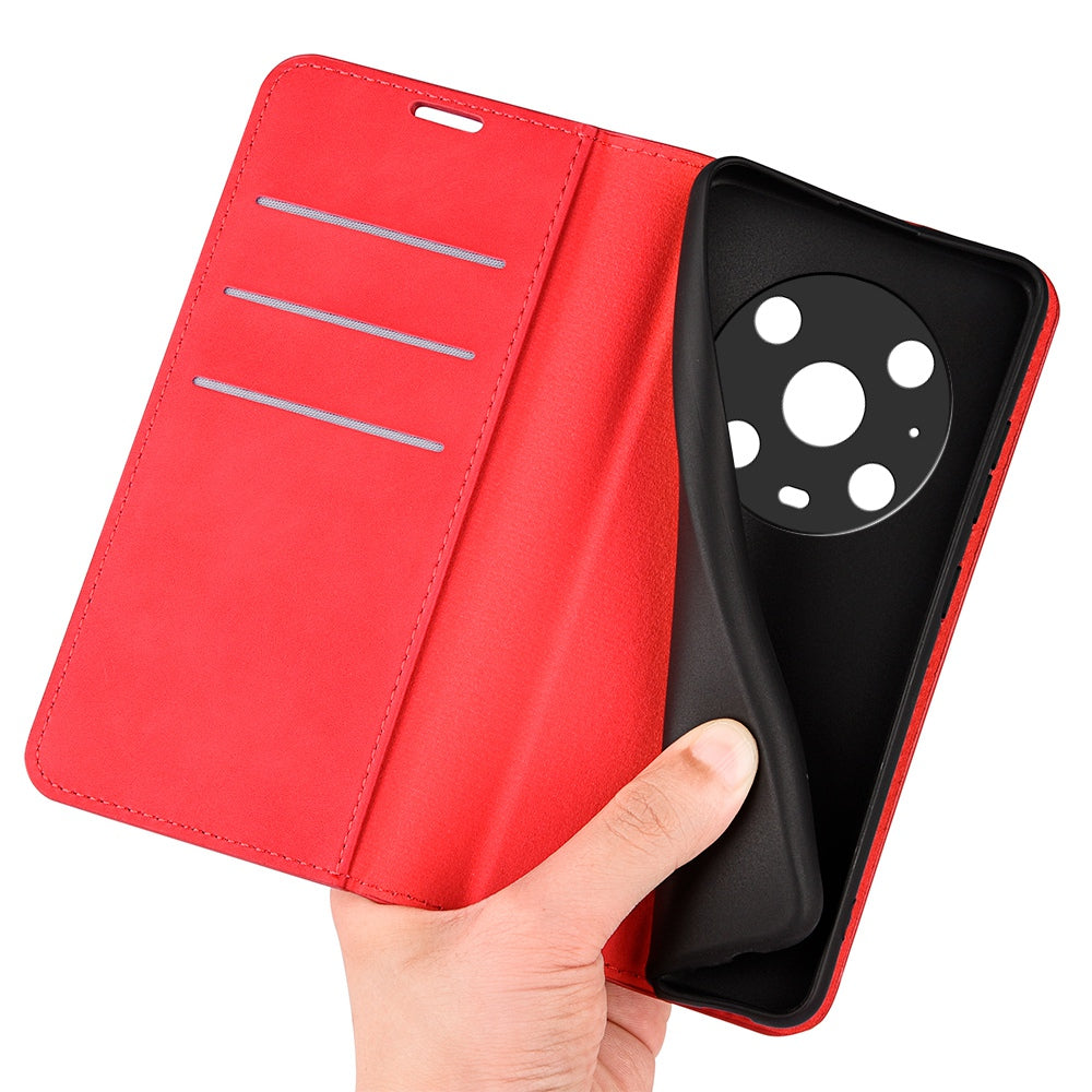 For Honor Magic4 Pro 5G Skin-touch Feeling PU Leather Magnetic Auto-absorbed Phone Case Cover with Stand Wallet