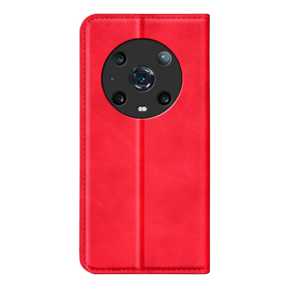 For Honor Magic4 Pro 5G Skin-touch Feeling PU Leather Magnetic Auto-absorbed Phone Case Cover with Stand Wallet