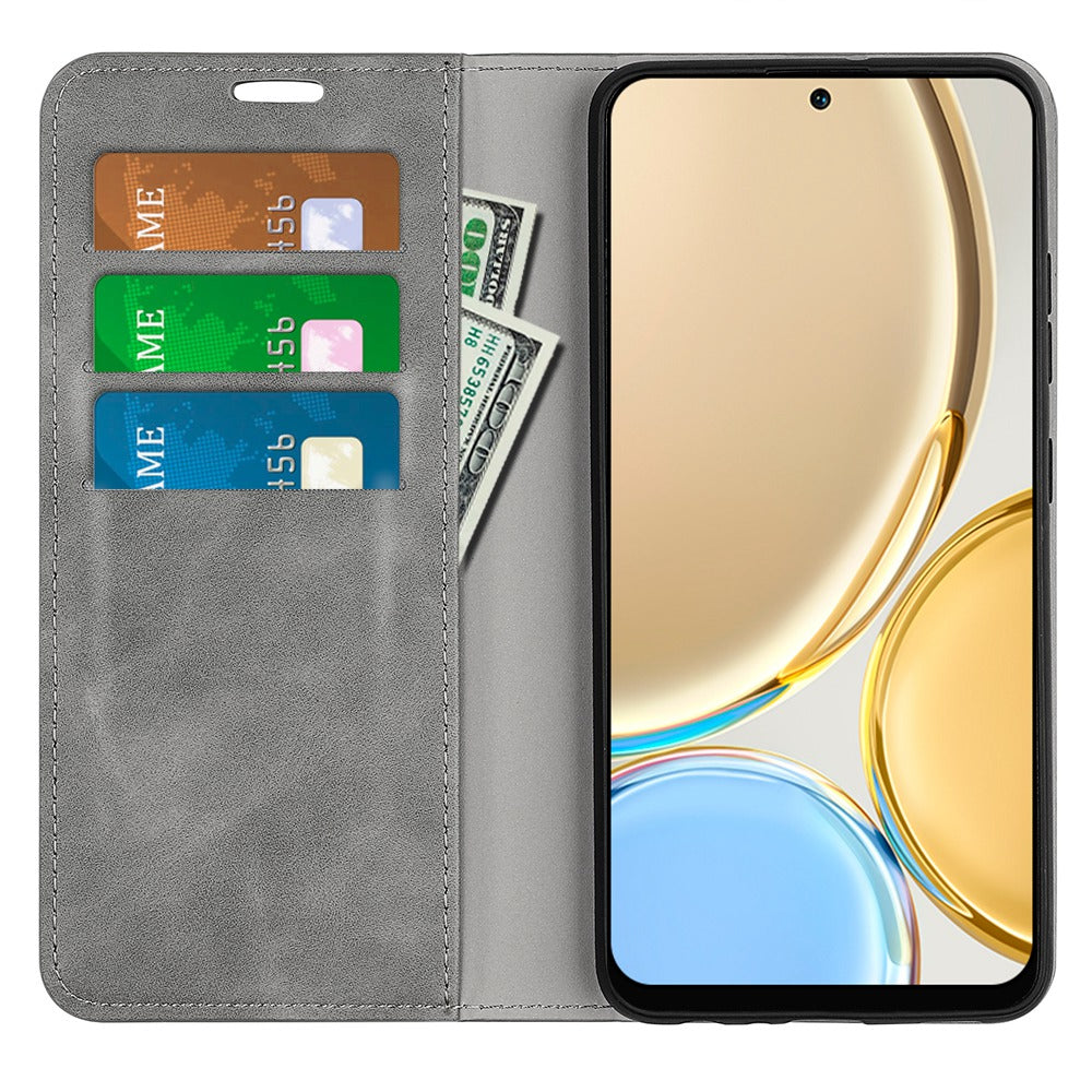 For Honor Magic4 Pro 5G Skin-touch Feeling PU Leather Magnetic Auto-absorbed Phone Case Cover with Stand Wallet