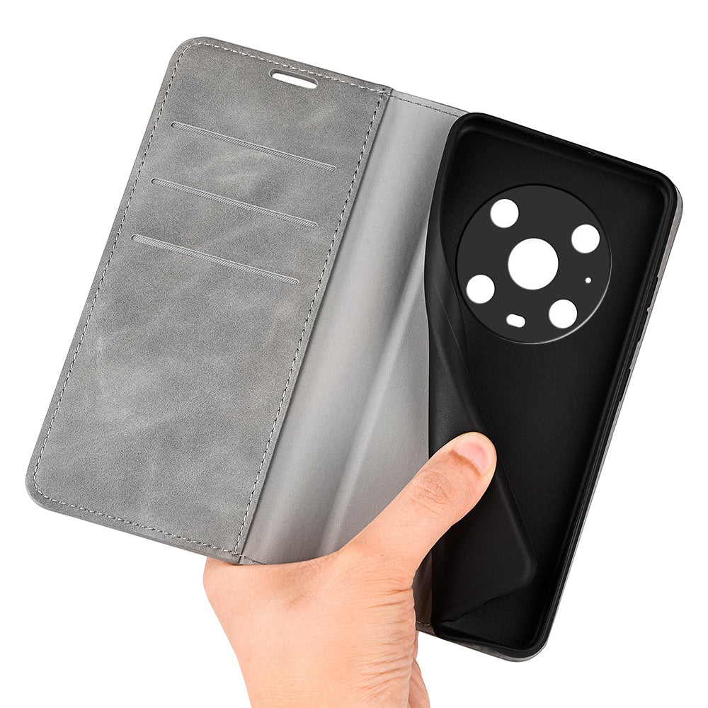 For Honor Magic4 Pro 5G Skin-touch Feeling PU Leather Magnetic Auto-absorbed Phone Case Cover with Stand Wallet